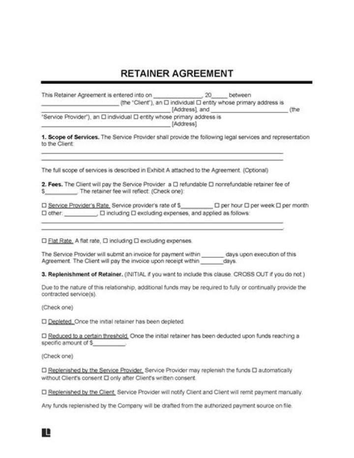 What terms should a retainer agreement include?